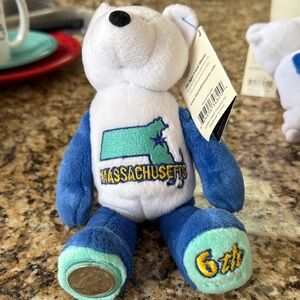 Massachusetts Blue and White Bear Plush